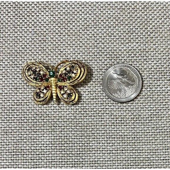 Vintage Butterfly Brooch Goldtone Rhinestone - Picture 4 of 9